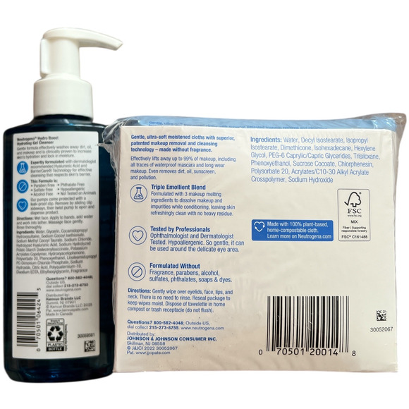 Lot 4 Neutrogena Hydro Boost Gel Cleanser Face Wash+Makeup Wipes+Patch - Picture 5 of 6